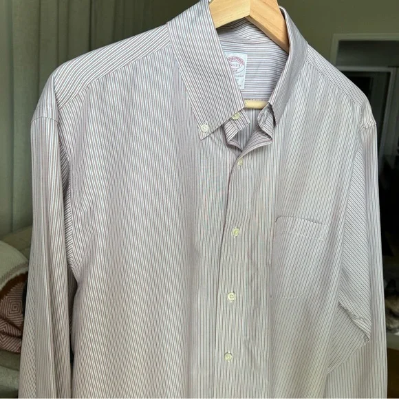 Brooks Brothers 346 Dress Shirt Mens 15.5 2/3 White/red/blue Stripe - Picture 3 of 12